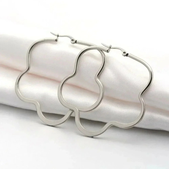 Surgical Stainless Steel 38mm Sleek Flower Hoop Earrings Avant Garde 304 Grade - Picture 1 of 1